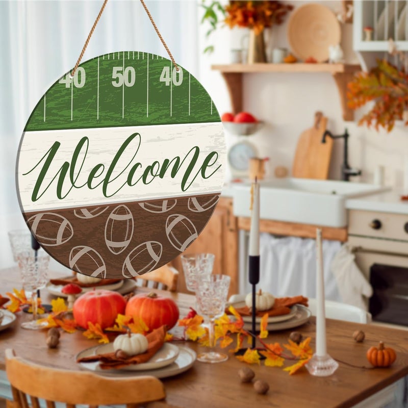 HSNBT Football Welcome Sign Front Door Decor Fall Football Decor for Home Office Boys Bedroom Porch Farmhouse Sport Football Wooden Hanging Sign Wall Decorations, Fall Family Football - Image 5